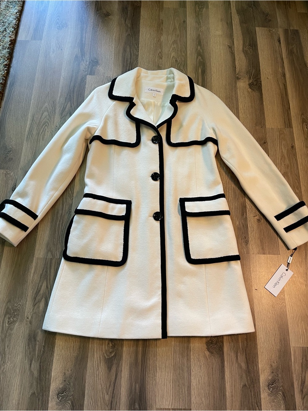 Calvin Klein Cream Pea Coat with Black Trim